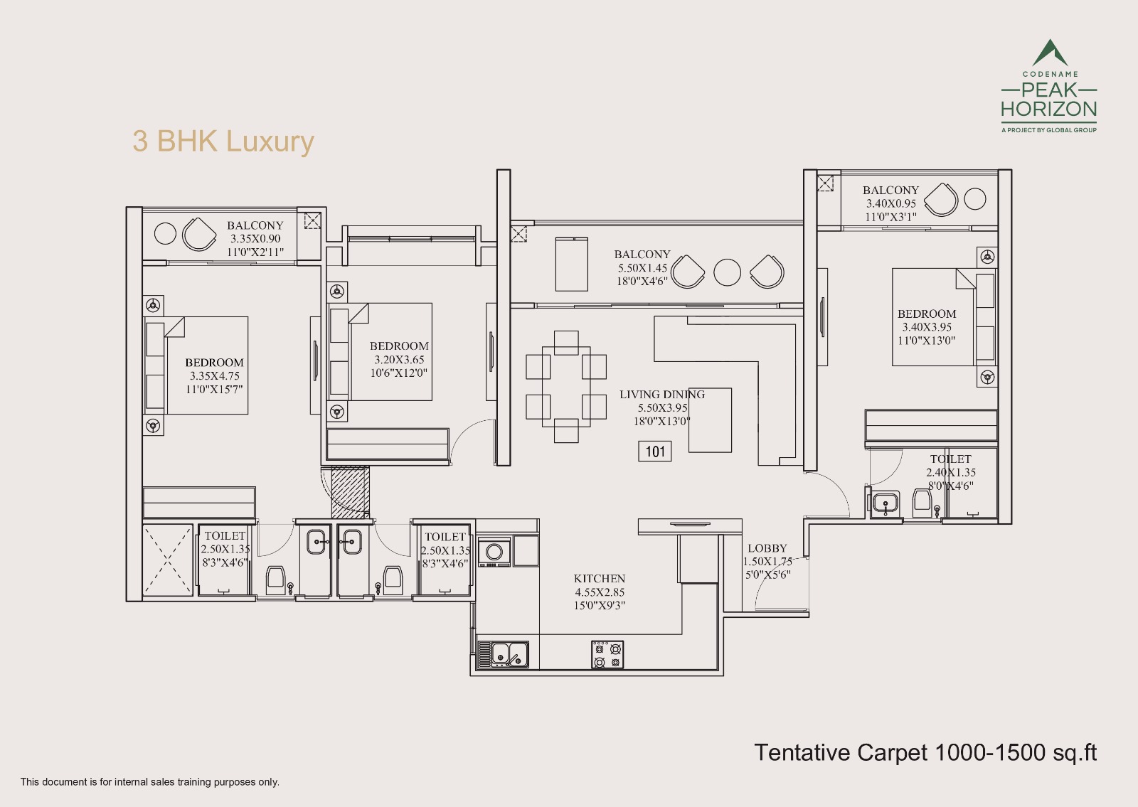 3 BHK Floor Plan - Peak Horizon
